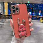 For iPhone 12 Pro Max Plating Rabbit Holder Phone Case(Red)