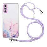 For Samsung Galaxy S23 5G Hollow Marble Pattern TPU Shockproof Phone Case with Neck Strap Rope(Pink)