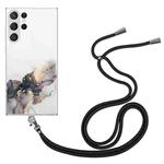 For Samsung Galaxy S23 Ultra 5G Hollow Marble Pattern TPU Shockproof Phone Case with Neck Strap Rope(Black)