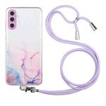For Samsung Galaxy S23+ 5G Hollow Marble Pattern TPU Shockproof Phone Case with Neck Strap Rope(Pink)