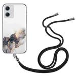 For Xiaomi Redmi Note 12 China Hollow Marble Pattern TPU Shockproof Phone Case with Neck Strap Rope(Black)