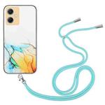 For Xiaomi Redmi Note 12 China Hollow Marble Pattern TPU Shockproof Phone Case with Neck Strap Rope(Yellow)
