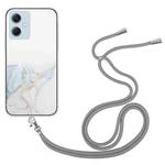 For Xiaomi Redmi Note 12 China Hollow Marble Pattern TPU Shockproof Phone Case with Neck Strap Rope(Grey)