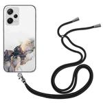 For Xiaomi Redmi Note 12 Pro 5G China Hollow Marble Pattern TPU Shockproof Phone Case with Neck Strap Rope(Black)
