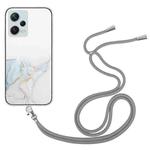For Xiaomi Redmi Note 12 Pro 5G China Hollow Marble Pattern TPU Shockproof Phone Case with Neck Strap Rope(Grey)
