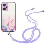 For Xiaomi Redmi Note 12 Pro 5G China Hollow Marble Pattern TPU Shockproof Phone Case with Neck Strap Rope(Pink)