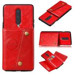 For OnePlus 8 PU + TPU Shockproof Magnetic Protective Case with Card Slots(Red)