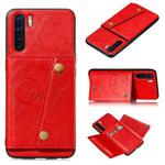 For OPPO A91 PU + TPU Shockproof Magnetic Protective Case with Card Slots(Red)