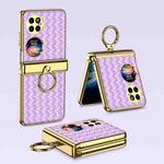 For Huawei P50 Pocket GKK Magnetic Shaft Electroplated Plain Leather Woven Texture Phone Case with Ring(Purple)