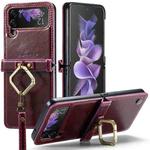 For Samsung Galaxy Z Flip3 5G CaseMe 003 Crazy Horse Texture Leather Phone Case with Lanyard(Wine Red)