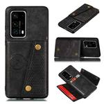 For Huawei P40 Pro+ PU + TPU Shockproof Magnetic Protective Case with Card Slots(Black)