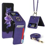 For Samsung Galaxy Z Flip4 5G Cross Texture Lanyard Ring Phone Case(Purple)