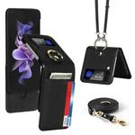 For Samsung Galaxy Z Flip4 5G Cross Texture Lanyard Ring Phone Case(Black)