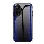 For OPPO A1 Pro Texture Gradient Glass TPU Phone Case(Dark Blue)
