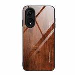 For OPPO A1 Pro Wood Grain Glass TPU Phone Case(Dark Brown)