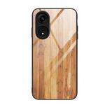 For OPPO A1 Pro Wood Grain Glass TPU Phone Case(Yellow)