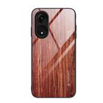 For OPPO A1 Pro Wood Grain Glass TPU Phone Case(Coffee)