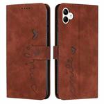 For Samsung Galaxy A04e Skin Feel Heart Embossed Leather Phone Case(Brown)