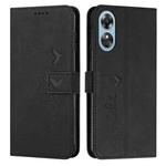 For OPPO A17 Skin Feel Heart Embossed Leather Phone Case(Black)