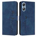 For OPPO A17 Skin Feel Heart Embossed Leather Phone Case(Blue)