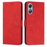 For OPPO A17 Skin Feel Heart Embossed Leather Phone Case(Red)