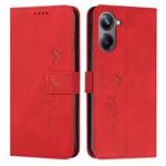 For Realme 10 Pro Skin Feel Heart Embossed Leather Phone Case(Red)