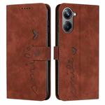 For Realme 10 Pro Skin Feel Heart Embossed Leather Phone Case(Brown)