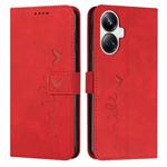 For Realme 10 Pro+ Skin Feel Heart Embossed Leather Phone Case(Red)