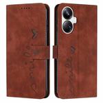 For Realme 10 Pro+ Skin Feel Heart Embossed Leather Phone Case(Brown)