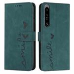 For Sony Xperia 1 IV Skin Feel Heart Embossed Leather Phone Case(Green)