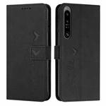 For Sony Xperia 1 IV Skin Feel Heart Embossed Leather Phone Case(Black)
