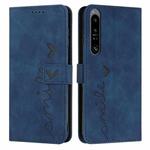 For Sony Xperia 1 IV Skin Feel Heart Embossed Leather Phone Case(Blue)