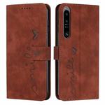 For Sony Xperia 1 IV Skin Feel Heart Embossed Leather Phone Case(Brown)