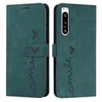 For Sony Xperia 5 IV Skin Feel Heart Embossed Leather Phone Case(Green)