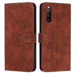 For Sony Xperia 10 IV Skin Feel Heart Embossed Leather Phone Case(Brown)