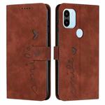 For Xiaomi Redmi A1+ Skin Feel Heart Embossed Leather Phone Case(Brown)