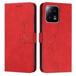 For Xiaomi 13 Skin Feel Heart Embossed Leather Phone Case(Red)