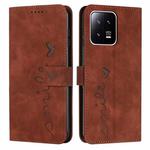 For Xiaomi 13 Skin Feel Heart Embossed Leather Phone Case(Brown)