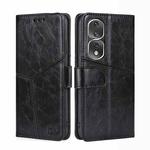 For Honor 80 Pro Geometric Stitching Horizontal Flip Leather Phone Case(Black)