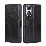 For OPPO A58 5G Geometric Stitching Horizontal Flip Leather Phone Case(Black)