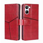 For Realme 10 4G Geometric Stitching Horizontal Flip Leather Phone Case(Red)