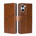 For Realme 10 4G Geometric Stitching Horizontal Flip Leather Phone Case(Light Brown)