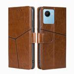 For Realme C30s Geometric Stitching Horizontal Flip Leather Phone Case(Light Brown)