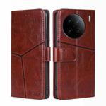For vivo X90 Pro+ Geometric Stitching Horizontal Flip Leather Phone Case(Dark Brown)