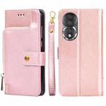 For Honor 80 Zipper Bag Leather Phone Case(Rose Gold)