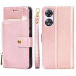 For OPPO A58 5G Zipper Bag Leather Phone Case(Rose Gold)