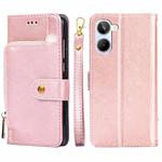For Realme 10 4G Zipper Bag Leather Phone Case(Rose Gold)