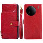 For vivo X90 Pro+ Zipper Bag Leather Phone Case(Red)