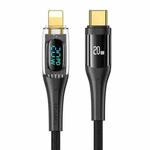 USAMS Type-C to 8 Pin PD20W Aluminum Alloy Transparent Digital Display Fast Charge Data Cable, Cable Length:1.2m(Black)