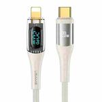 USAMS Type-C to 8 Pin PD20W Aluminum Alloy Transparent Digital Display Fast Charge Data Cable, Cable Length:1.2m(Beige)